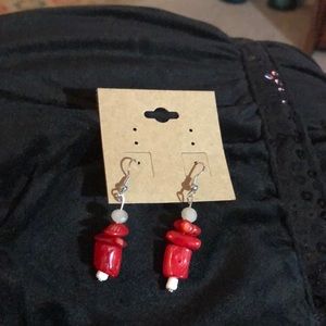 Red coral earrings handmade